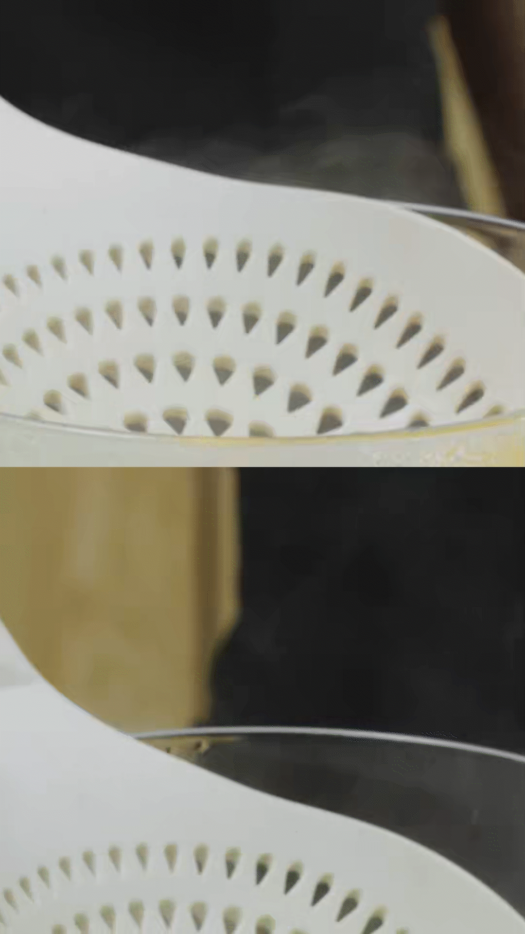 玉米筍對(duì)半切開、口蘑切片、豌豆去殼
